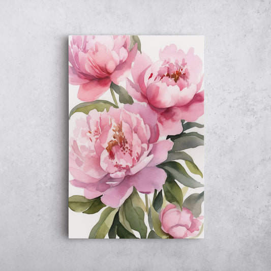 Peony Watercolor - Pink Floral Botanical Art