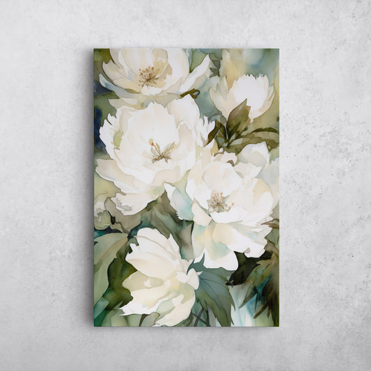 Peony Watercolor – White Floral Botanical Art