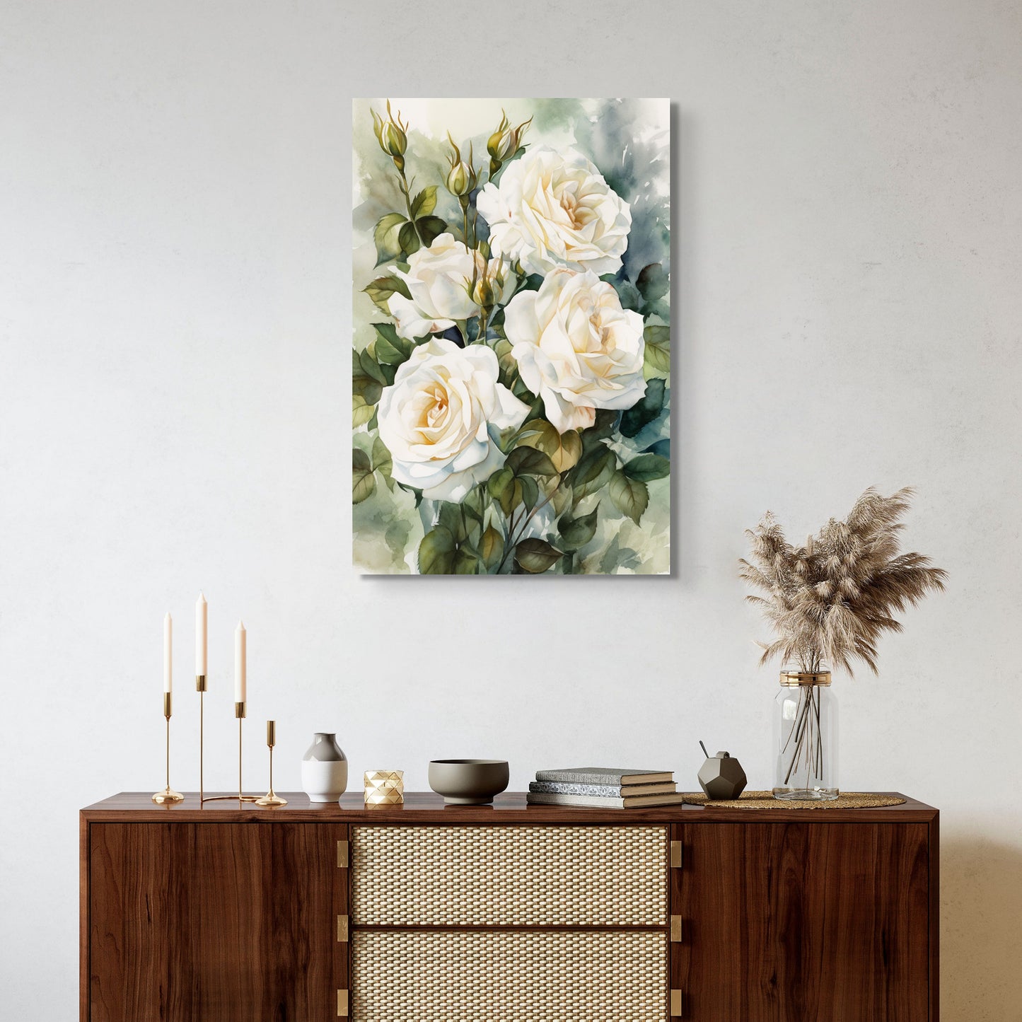 Rose Watercolor – White Floral Botanical Art