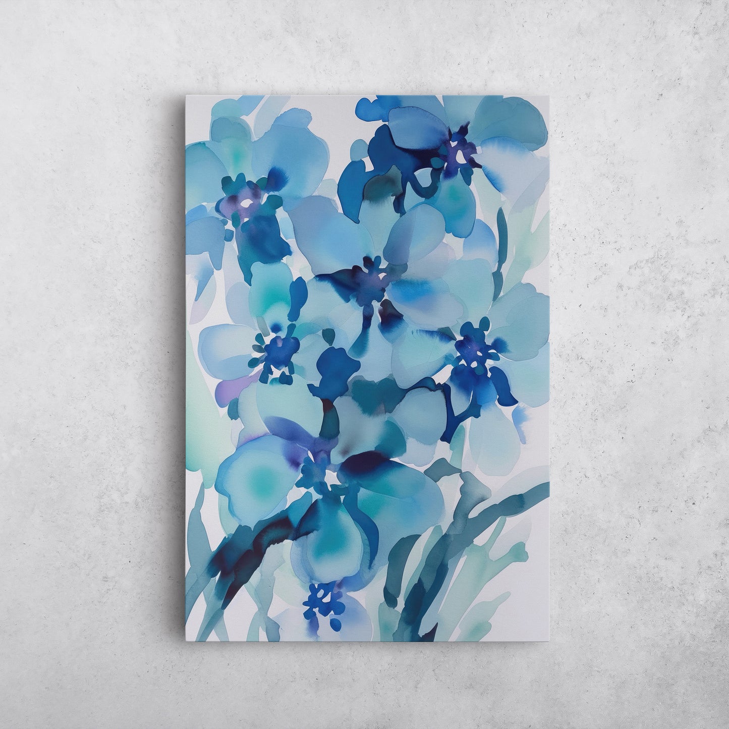Abstract Orchid Watercolor – Blue Floral Botanical Art