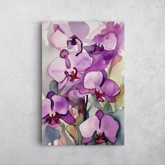 Abstract Orchid Watercolor II – Purple Floral Botanical Art