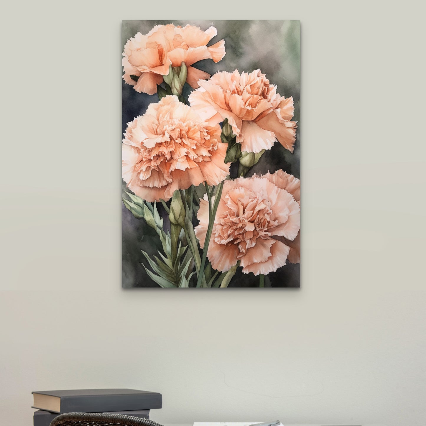 Carnation Watercolor – Peach Floral Botanical Art