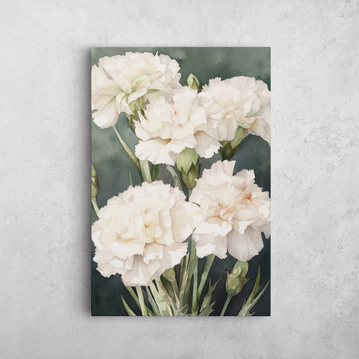 Carnation Watercolor – White Floral Botanical Art