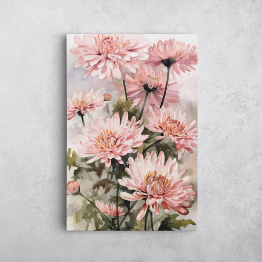 Chrysanthemum Watercolor – Peach Floral Botanical Art