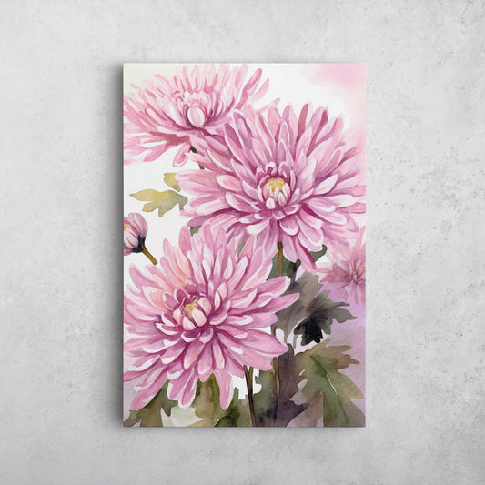 Chrysanthemum Watercolor II – Pink Floral Botanical Art