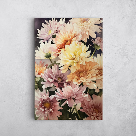 Chrysanthemum Watercolor – Colorful Floral Botanical Art