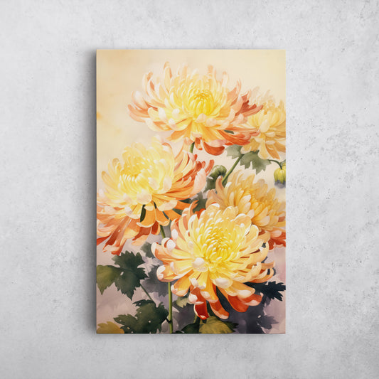 Chrysanthemum Watercolor – Yellow Floral Botanical Art