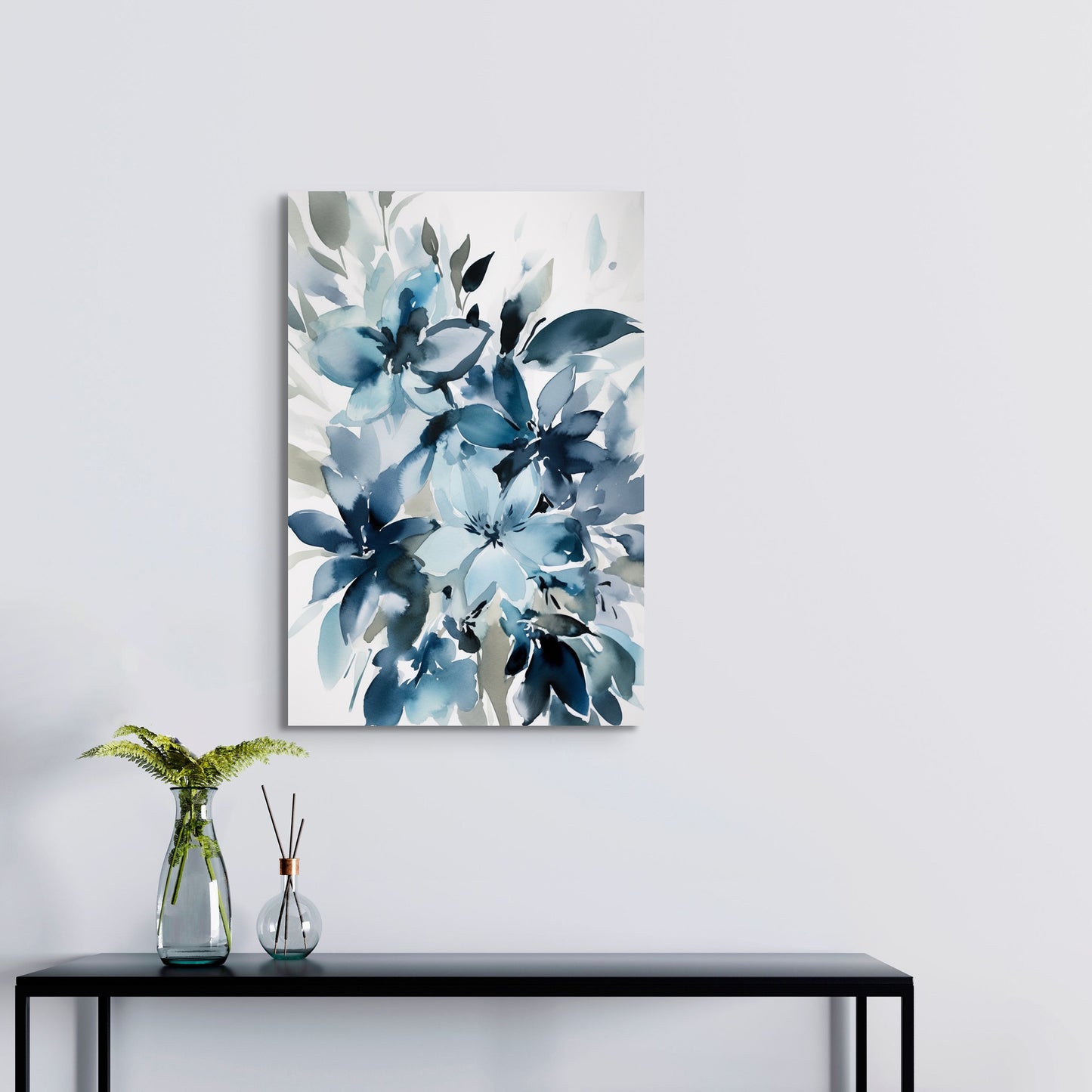 Abstract Lily Watercolor – Blue Floral Botanical Art