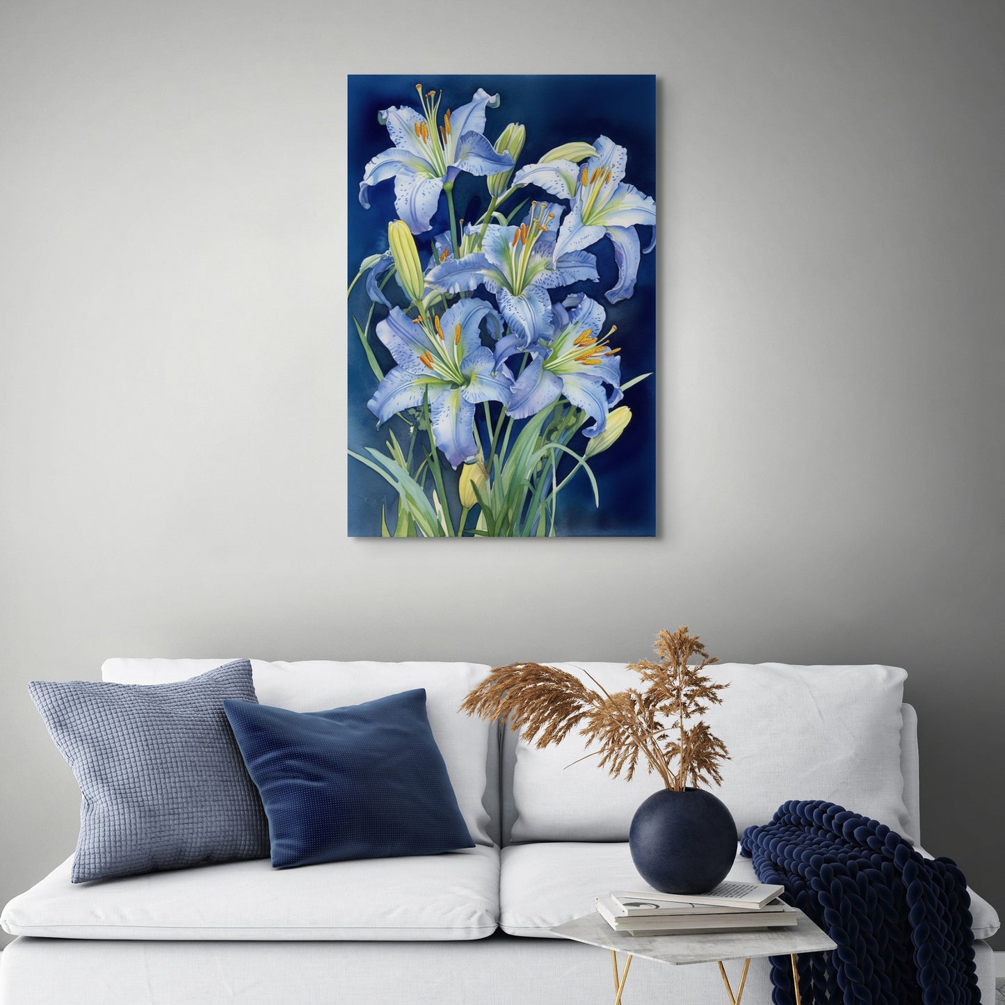 Lily Watercolor – Blue Floral Botanical Art