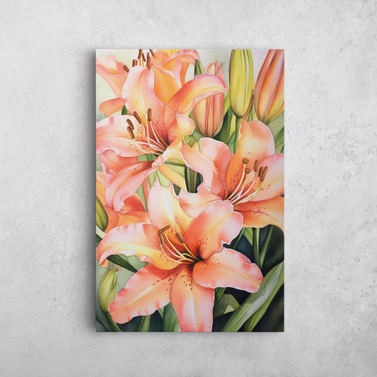 Lily Watercolor – Peach Floral Botanical Art