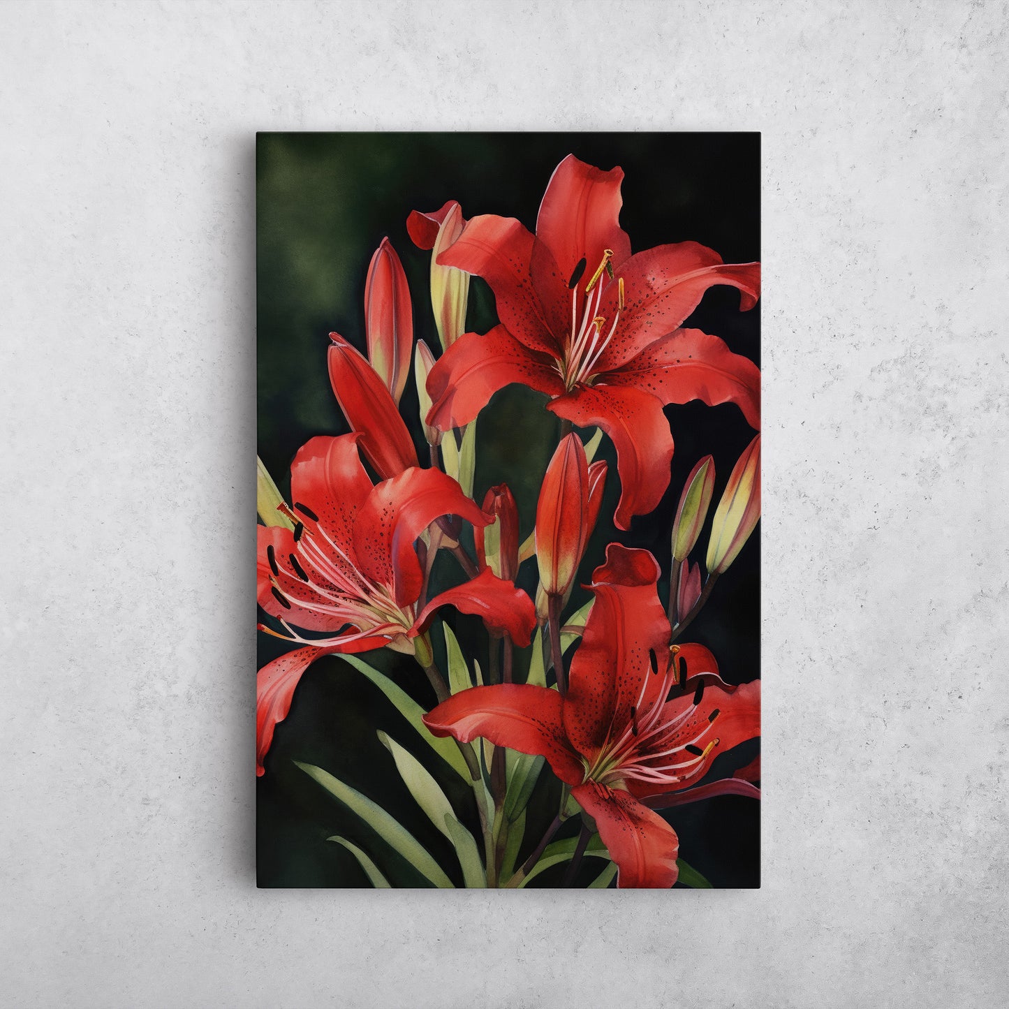 Lily Watercolor – Red Floral Botanical Art