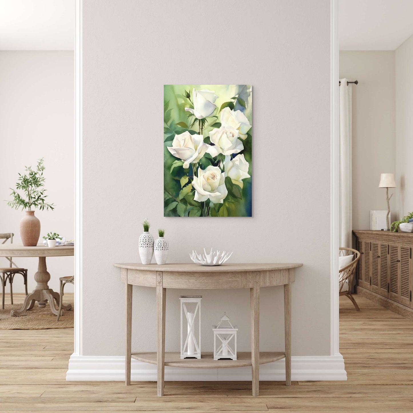 Rose Watercolor – White Floral Botanical Art