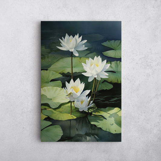 Waterlily Watercolor – White Floral Botanical Art