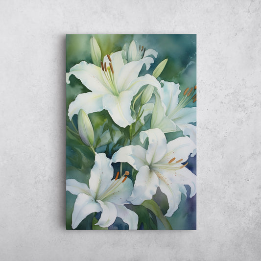 Lily Watercolor - White Floral Botanical Art