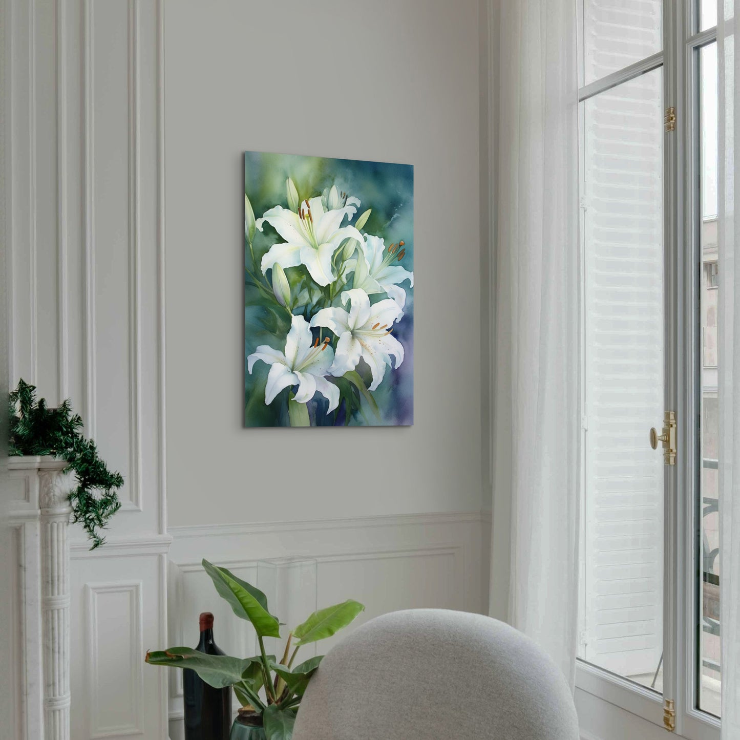 Lily Watercolor - White Floral Botanical Art