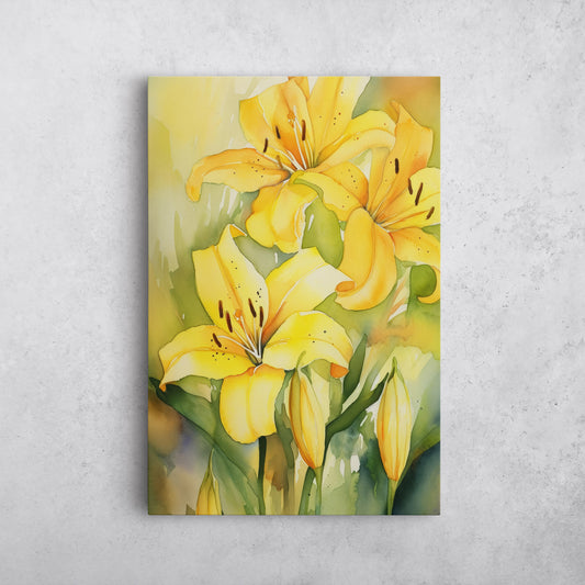 Lily Watercolor - Yellow Floral Botanical Art