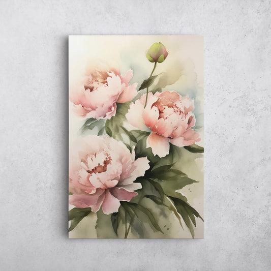 Peony Watercolor - Peach Floral Botanical Art